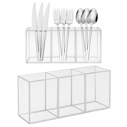 Plastic Utensil Holder for Party, Knife Fork Spoon Holder Silverware Caddy, Acrylic Kitchen Cutlery Storage Box, Tableware Holder Flatware Organizer for Counter