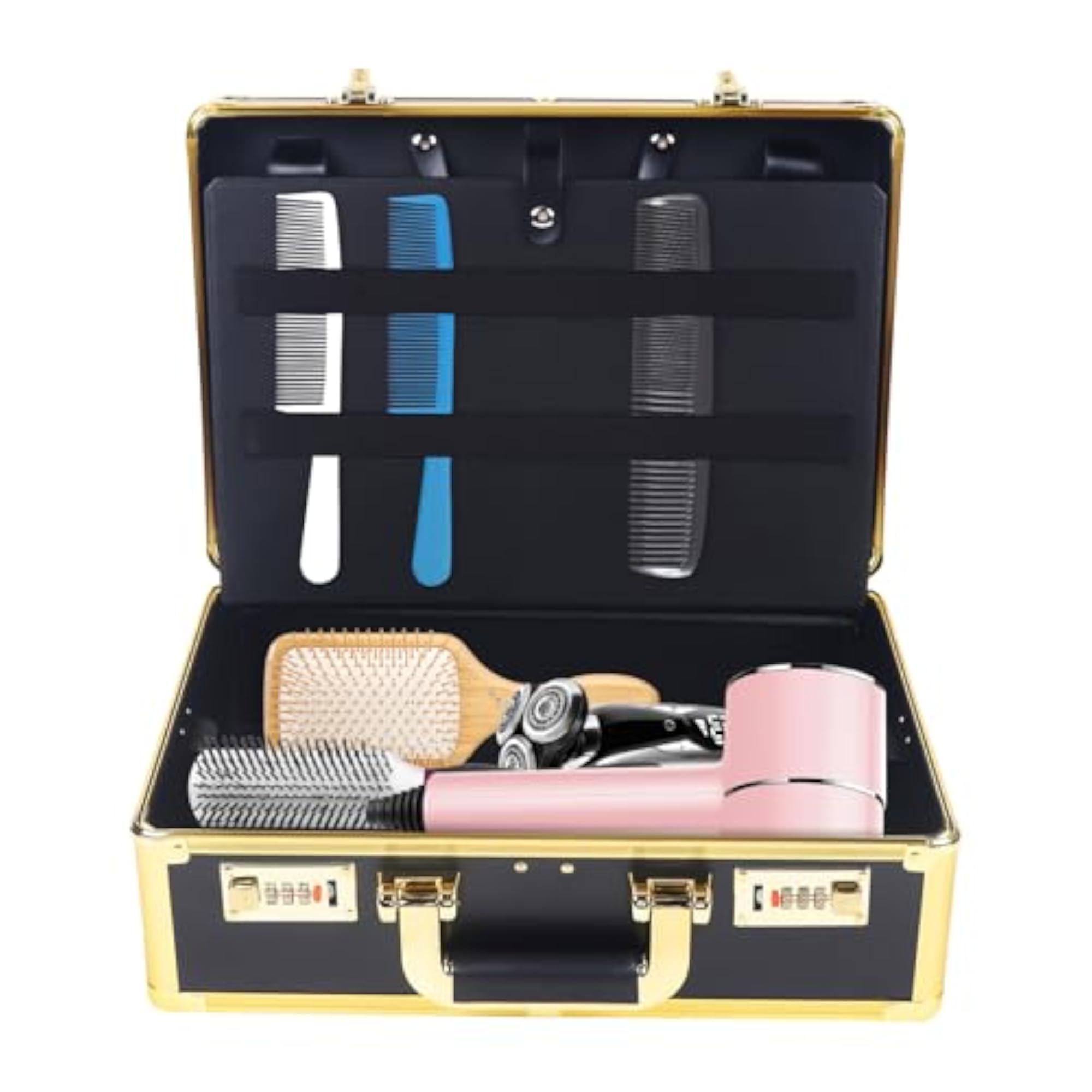 Professional Gold Barber Salon Tool Storage Travel Carry Case