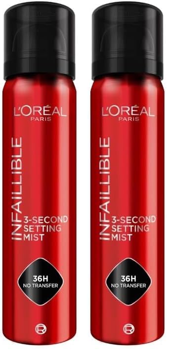 L'Oréal Paris Spray Fijador de Maquillaje Infaillible, Resistente al Agua, Se mantiene hasta 36h, 75 ml (Paquete de 2)