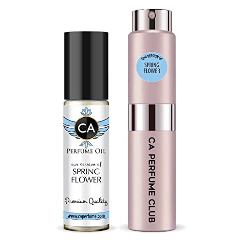 CA Perfume Duo Impression of Ford Santal Blush For Women Eau de Parfum Refillable Atomizer Sprayer + Fragrance Body Oil Long Lasting Sample Travel Size Roll-On Bottle 0.27 Fl Oz+0.33 Fl Oz