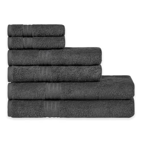 Homelover Juego de 2 toallas de baño de 70 x 140 cm, 2 toallas de mano de 50 x 70 cm y 2 toallas de invitados de 30 x 30 cm, certificado Oeko-Tex, fabricado en Green & GOTS (Coal Grey) Cover