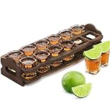 SOUJOY 12 Shot Glass Holder Set, 2oz Shot Glass with Wood Tray, Party Serving Holder for Bar, Pub, Party, Club Drinking