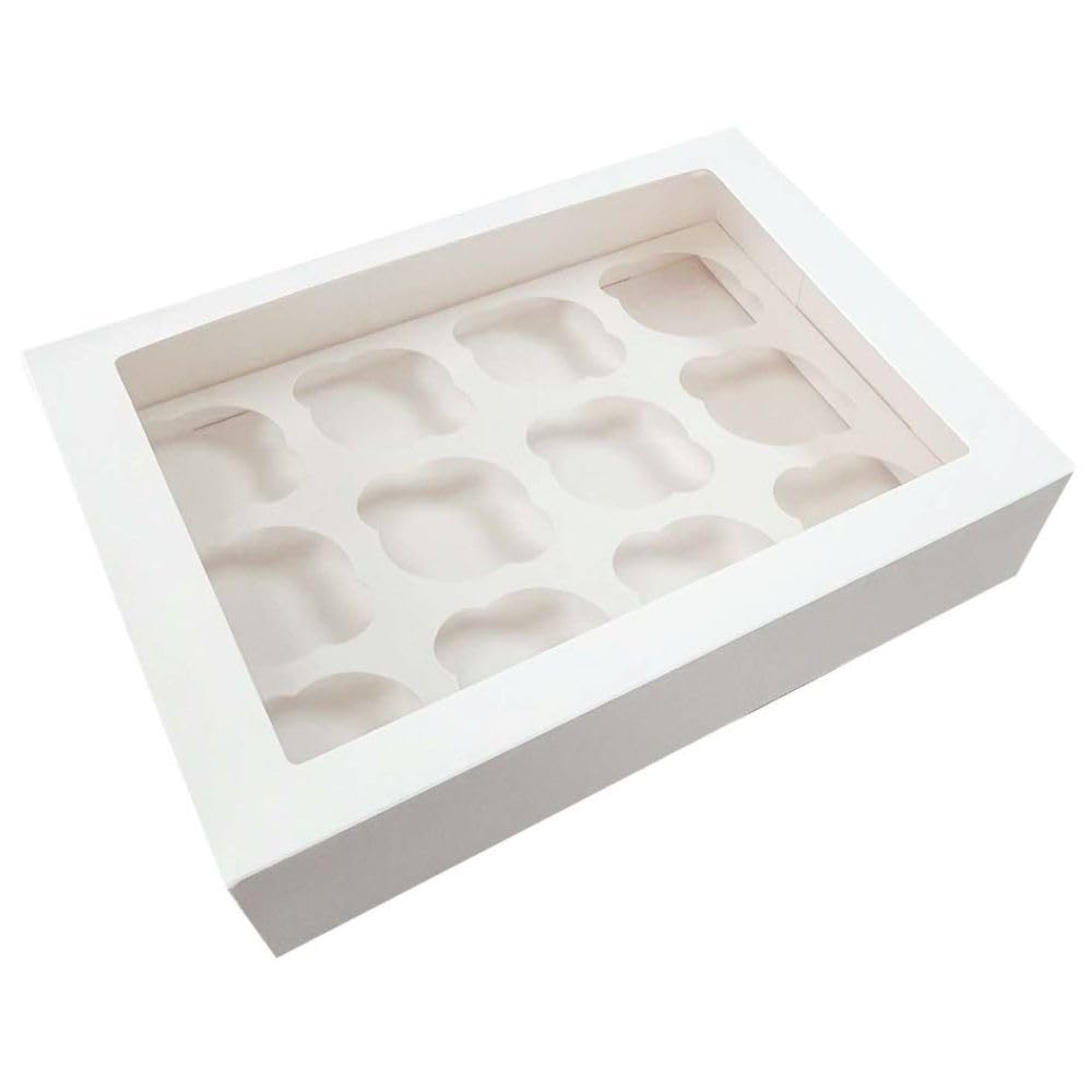 Simply Making 2 x 12 Hole Cupcake Boxes with Window and Removable Inserts, 3" Deep - Sturdy Protective Cake Box for Safely Carrying and Transporting Cupcakes and Muffins