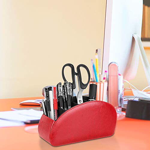 Image of SITHON Remote Control Holder with 5 Compartments - PU Leather Remote Caddy Desktop Organizer Store TV, DVD, Blu-Ray, Media Player, Heater Controllers, Red