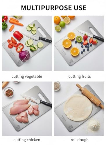 Image of Stainless Steel Vegetable Chopping Board - Heavy Duty Cutting Board for Vegi, Fruits & Meat | Rust-Proof, Durable & Hygienic Kitchen Board (Size S - 31 x 20.5 cm)