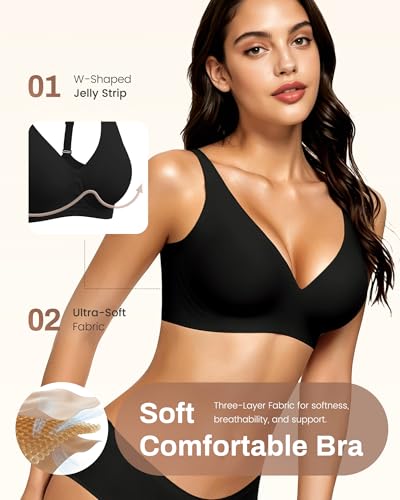 Image of Gailife Deep V Jelly Bras for Women No Underwire Wireless Seamless Push Up Bra Comfort Support Plunge Bralette Full Coverage