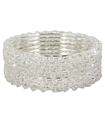 NMII Pearls Studded Metal Bangles Set For Women and Girls, (NAB74_600-Silver_2.4 Inches), Pack Of 8 Bangle Set
