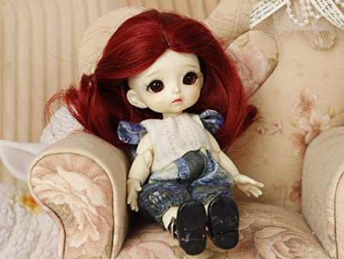 MUZIWig 1/8 bjd Doll Wig Red Heat Resistant Fiber Long Wave Curly Metallic Color Doll Hair 1/8 BJD SD Doll Wig.
