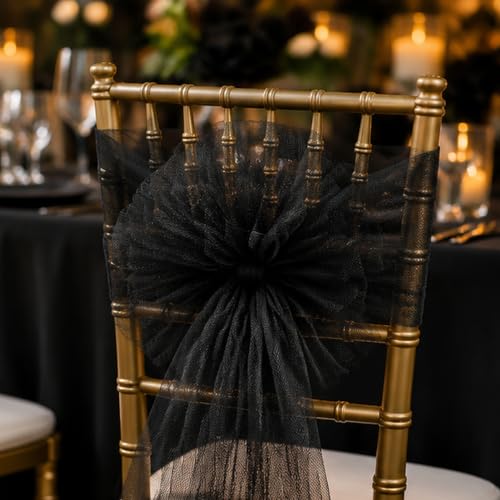 Image of Black Tulle Fabric Ribbon 6 Inch by 25 Yards Rolls Fabric Spool Tulle for Gift Wrapping Wedding Decorations Craft Supplies DIY Tutu Skirt Baby Shower Birthday Party