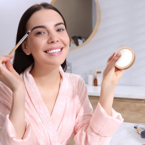 Warmhm 2er Pack Kleiner Taschenspiegel Aus Holz - Runder - Kompakter Handspiegel Tragbare Kosmetikspiegel Für Damenhandtasche 6 5 cm Und 7 5 cm Ideales Perfekt Für Kinder Und