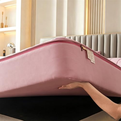 Housse de matelas imperméable rose 150x200x30 surmatelas matelassé