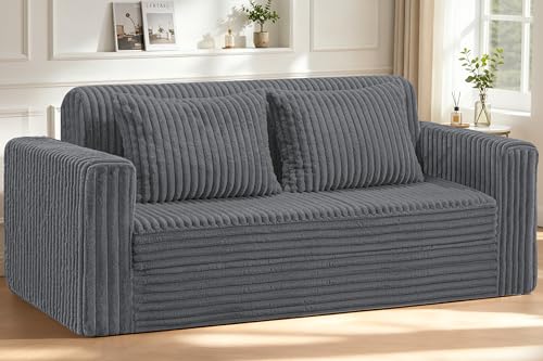 Image of HABUTWAY 78 inch Loveseat Boneless Couch, 4-in-1 Convertible Sofa Bed, Plush Fur Folding Futon Sofa Bed Couches with 2 Pillows for Living Room, High-Density Foam Support, No Assembly Required, Grey