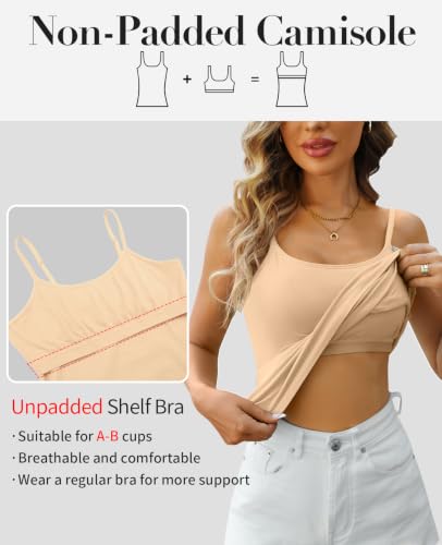 Image of V FOR CITY Unpadded Tank Top for Women with Shelf Bra Cotton Camis 3 Pack