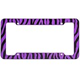 OxGord 1pc Plastic License Plate Frame with ZebraTiger Stripes, Purple Black