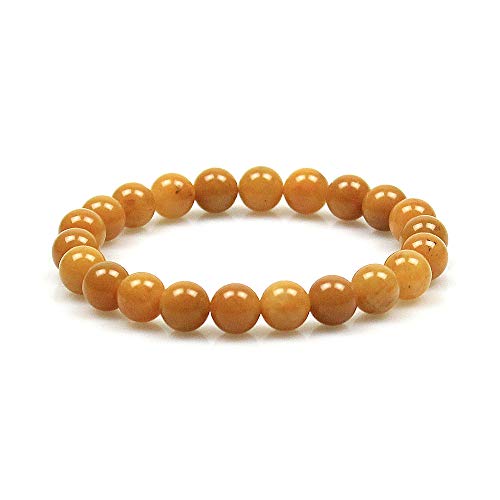 MJDCB Pulsera Jade Amarillo Natural de 8 mm, Pulsera Cuentas de Piedra Amuleto de La Suerte y Protección