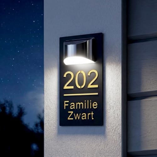 Plaque d'Adresse LED Solaire Personnalisée - Numéro de Maison Lumineux Extérieur avec Capteur...