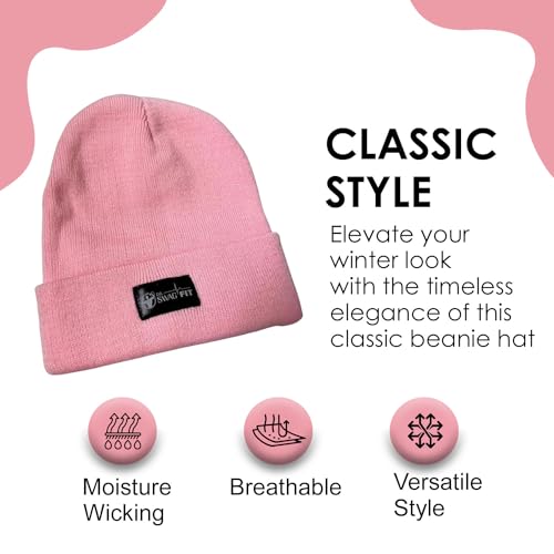 Unisex Knit Beanie Hat Winter Warm Fleece Lined Skull Cap for Men Women - Soft, Comfortable, Stretchy, Classic Style for Daily Wear Pink - Image 4