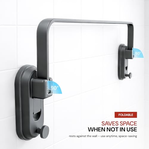 Image of MIORAH Suction Towel Holder for Bathroom - Rust - Free Powder Coated Wall Mounted Towel Rack No Drill Towel Rack Modern Bathroom Accessories Organizer Grey