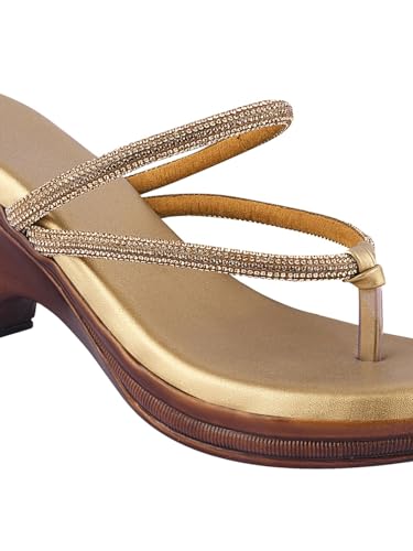 Image of TRYME Alluring Wedge Slip On Sandal Embellished Rhinestones Strap Platform Party Heels For Womens & Girls