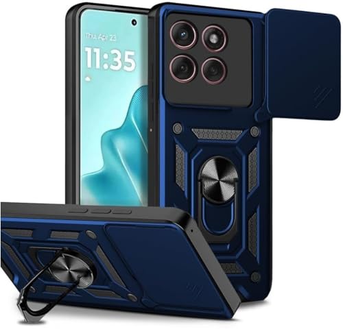 Image of SPAZY CASE Motorola G86 Back Cover | Heavy Duty Hybrid Case with 360 Degree Rotating Finger Ring Holder + Slider Shutter Camera Protection Case for Motorola G86 - Blue