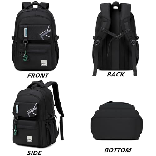 ZHIERNA School Backpack for Boys Middle School Elementary Bookbags for Teens Boys, Waterproof Lightweight Casual Daypack(Black)3
