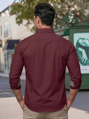 Image of Men's Cotton Blend Shirt with Solid Long Sleeves Spread Coller Neck Regular Fit Single Chest Pocket and Standard Length | Cotton Casual Shirt for Man