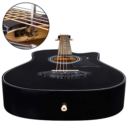 Image of JUAREZ JRZ38CTR /BK 38 Inch Linden Wood Acoustic Guitar with Dual Action Truss Rod, Bag, Picks, Allen Key, Extra String Set, Black