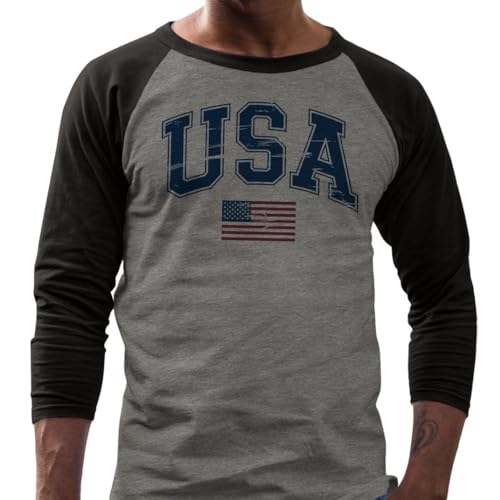 Collegiate American Patriotic USA Flag Three-Quarter Raglan Sleeve Baseball Shirt Unisex miniatura 2