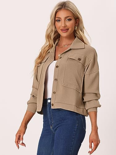 Allegra K Waffle Shirt Jacket for Women's Casual Drop Shoulder Lightweight Shacket Button Down Shirt4