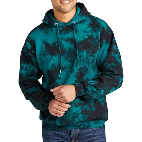 Gravity Threads Mens Crystal Tie-Dye Pullover Hoodie Sweater, Black/Teal Large Cover