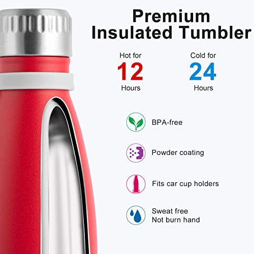 Koodee 17 Oz Stainless Steel Water Bottle-Double Wall Vacuum Insulated Sports Water Bottle For Girls，Cola Shape Leak Proof Sports Flask (Canyon Red) #TOP2