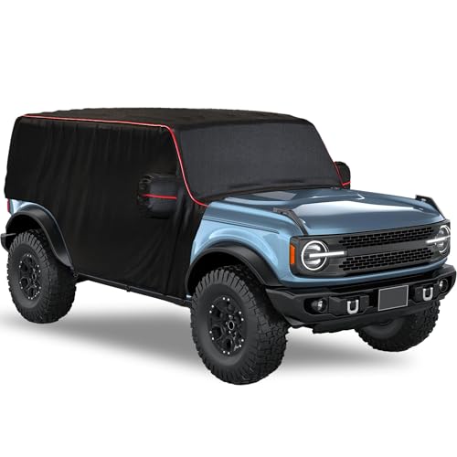 MZS Cab Cover Compatible with Bronco 4 Door 2021-2026 600D Waterproof Bronco Cover with Driver Door Zipper 8 Gust Hook Car Half Cover Windproof Sun Snow Rain Scratch Protection