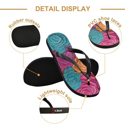 Color Rose Flower Beach Summer Casual Flip Flop Sandals Non-Slip Quick Dry for Women Men 214B29182