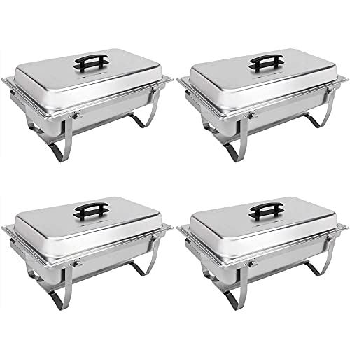 Packung mit 4 rechteckigen Chafing Dishes in voller Größe, 8 Quart, Edelstahl, Chafer, Buffetwärmer-Set, Tablett, Buffet, Catering, mit Deckel und Brennstoffhalter für Hochzeit, Bankett
