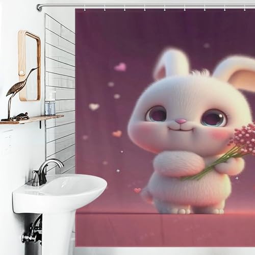 Rideau de douche imperméable et lavable motif lapin pour baignoire