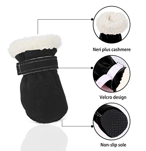 Yaodhaod Dog Winter Boots Warm Winter Little Pet Dog Shoes Fleece Snow Booties For Small Dogs Anti-Slip Sole Paw Protectors Dogs Cold Days Outdoor Walking Running (Black, Small) #TOP1