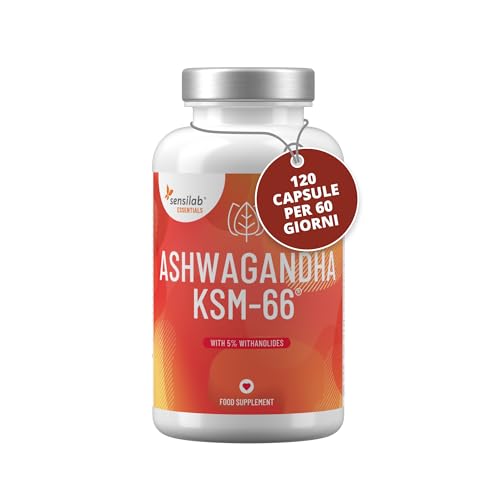 Ashwagandha KSM-66 - Capsule di Ashwagandha 600 mg ad alto dosaggio con 5% di Withanolidi con Selenio e Peppe nero - 120 capsule vegane - Sensilab