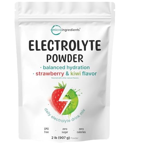 Micro Ingredients Hydration Electrolyte Powder, 2 lbs (106 Servings) | Natural Strawberry Kiwi Flavored Electrolytes | High Potassium 1,000mg | Sugar