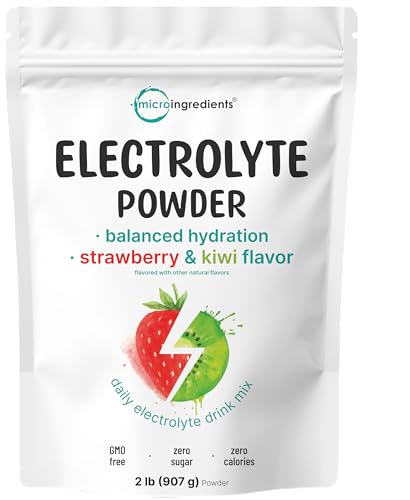 Micro Ingredients Electrolytes Powder 2lbs (106 Servings) | Sugar Free | Natural Strawberry Kiwi Flavor | 1 000 mg High Potassium Hydration Drink Mix | Keto Friendly Non-GMO