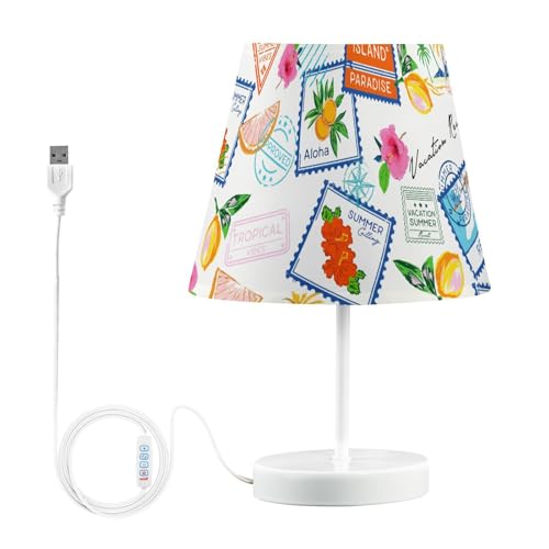 Mnsruu Lámpara de mesita de noche con sello de garabatos, lámpara de mesa tropical, bombillas LED, lámpara de escritorio, pantallas de tela para dormitorio, sala de estar, mediana