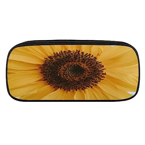 Fionel Yellow-Flower Pu Leather Quad Pen Case Zipper Pencil Pouch Holder For Pens Case Office Storage Box Organizer Pen Bag(8×1.5×3.5 In) #TOP13