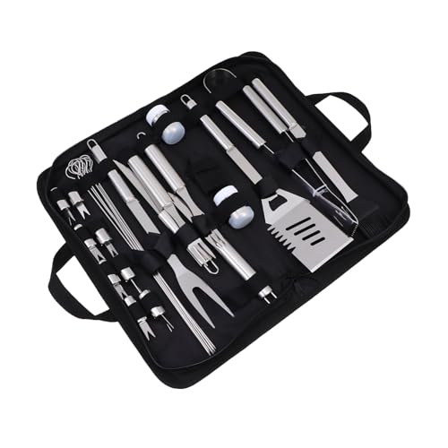 Kit complet pour grillades extérieures avec set outils barbecue acier inoxydable et sacoche portable