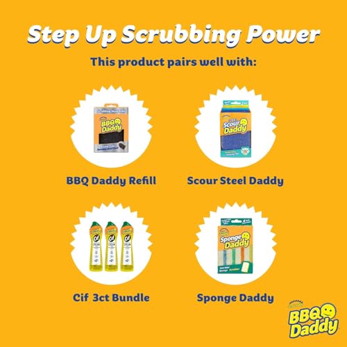Scrub Daddy BBQ Daddy und Nachfüllköpfe - Grill-Reinigungsbürste mit Schaber & Flaschenöffner, BBQ Bürste für Grillrost, Grillbürste Ohne Borsten, Grillreinigungsbürsten, Hightech-Reinigungszubehör