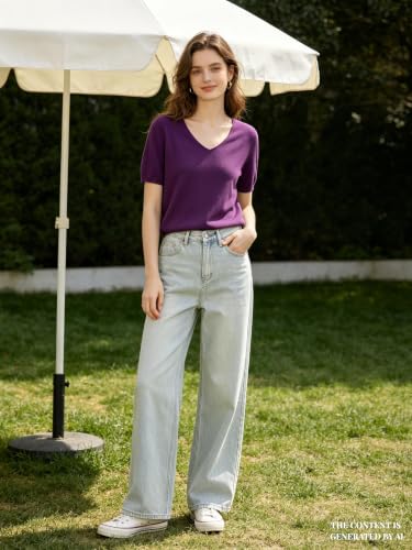 Image of DAIMIDY Women's Short Sleeve Sweater V Neck Summer Knit Tops | Business Casual Tops| Soft,Lightweight,Breathable and Comfortable| Perfect for Shopping,Date,Vacation,Daily Wear Etc.
