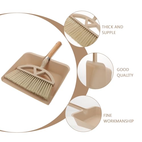 Mini escoba con recogedor de madera PRETYZOOM de diseño compacto para polvo y cabellos 4