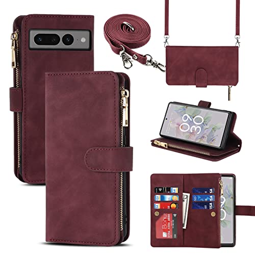 Jaorty Funda tipo cartera para Google Pixel 7 Pro para mujer con cordón cruzado, funda tipo cartera para Google Pixel 7 Pro con soporte para tarjetas, bolsillo con cremallera para Pixel 7 Pro, 6.7