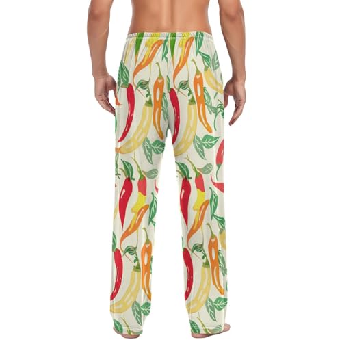 Men's Pajama Pants Watercolor Pepper Yellow Red Sleep Pajama Lounge Pant with Pockets, Elastic Waistband2