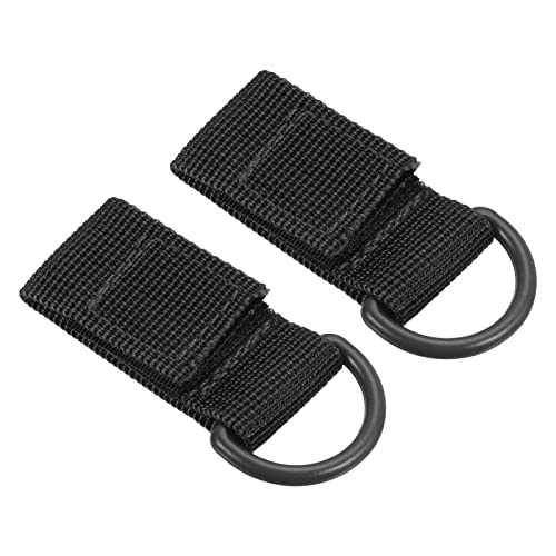 PATIKIL Belt Keeper Key Chain, 2Pcs D Type Nylon Webbing Strap Hanging Gear Buckle Key Chain Hook with Snap for Outdoor Camping,Black