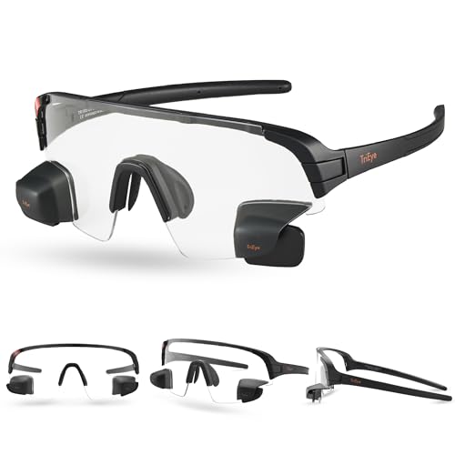 TriEye Sports Sunglasses with Rearview Mirror Polarized Sunglasses for Men & Women For Rowing & Cycling Glasses UV400 Protection Durable TR90 Frame Panoramic Revo Lens - Clear