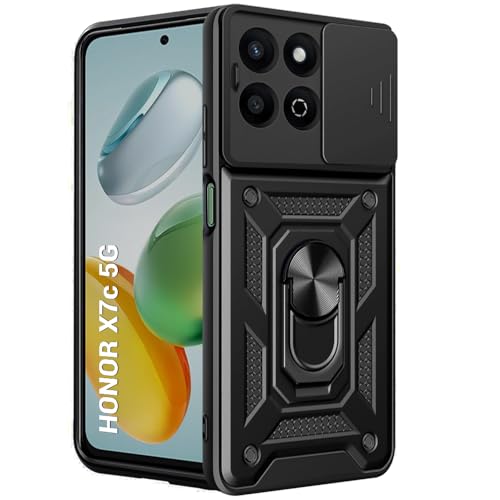 Image of TheGiftKart Tough Armor Bumper Back Cover Case for Honor X7C 5G | Kickstand & Ring Holder | 360 Degree Protection Back Cover Case for Honor X7C 5G (PC & TPU, Sliding Camera Cover, Black)